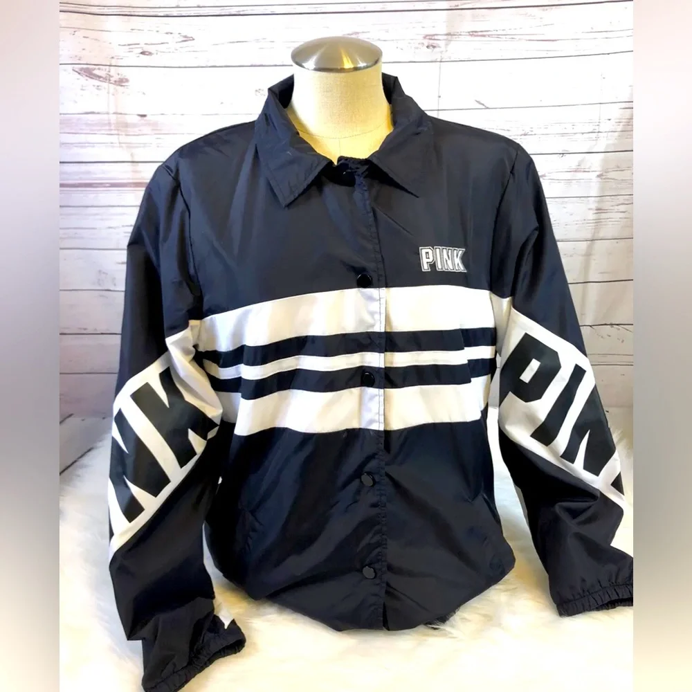 VICTORIAS SECRET PINK BLACK SHERPA LINED ANORAK WINDBREAKER COAT JACKET Sz M - Picture 3 of 15